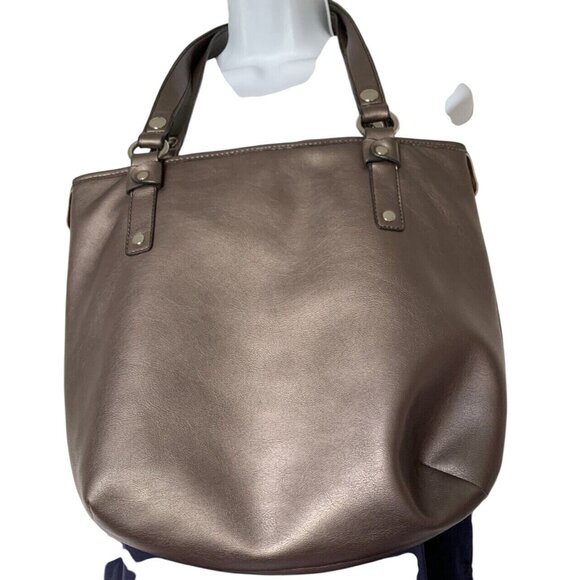 Relic Women Purse Taupe Faux Leather Magenta Flower Applique Boho Metallic Fairy - Picture 2 of 9